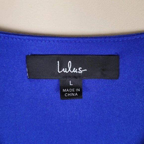 Lulus Size L Wonderous Water Lilies Royal Blue Maxi Dress Long Sleeve Side Slit - Picture 12 of 12